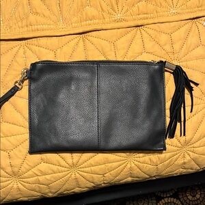 INC International Concepts Black Leather Clutch Wristlet